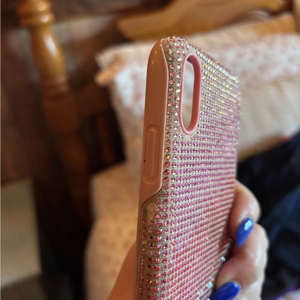 Swarovski Pink Crystal Rhinestone Phone Case with Gold Plaque